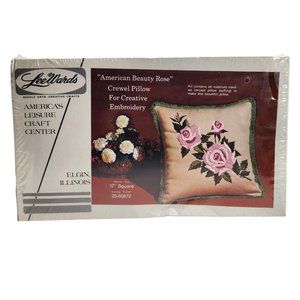 American Beauty Rose Pillow Crewel Embroidery Kit Lee Wards Vintage 17" x 17"